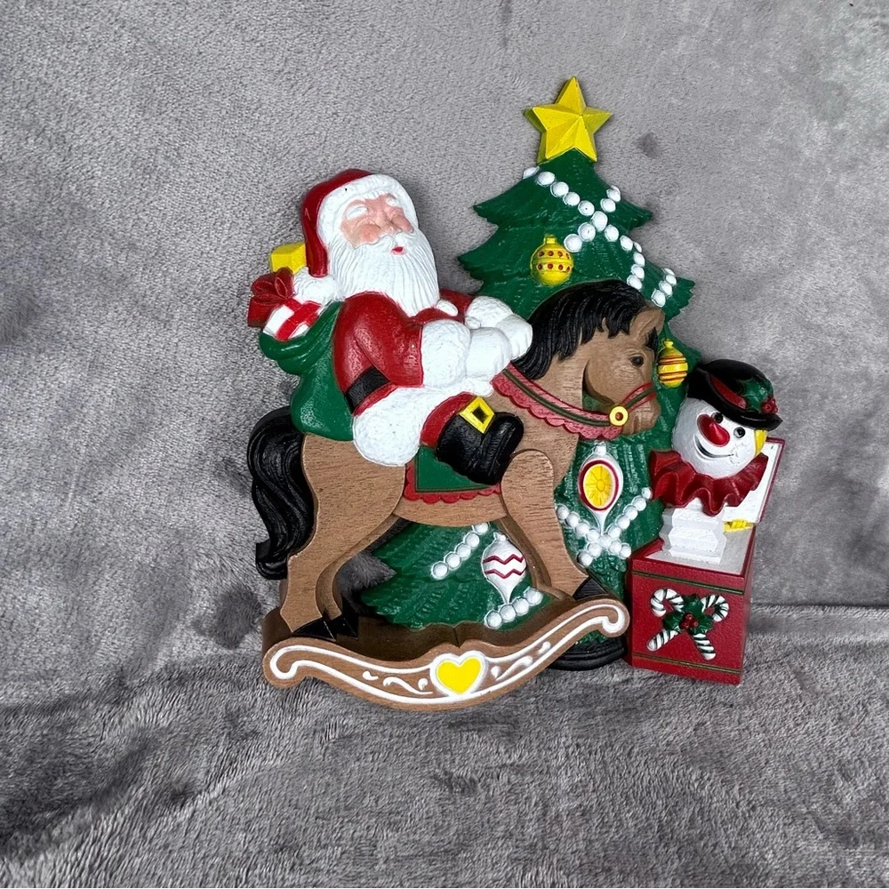 VTG Christmas Homco Burwood Products Santa Toys Rocking Horse Syroco Wall Plaque